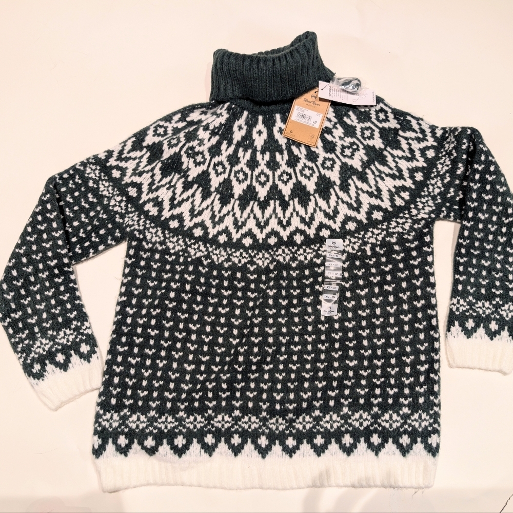 Windriver Dark Green and White Heritage Turtleneck Sweater